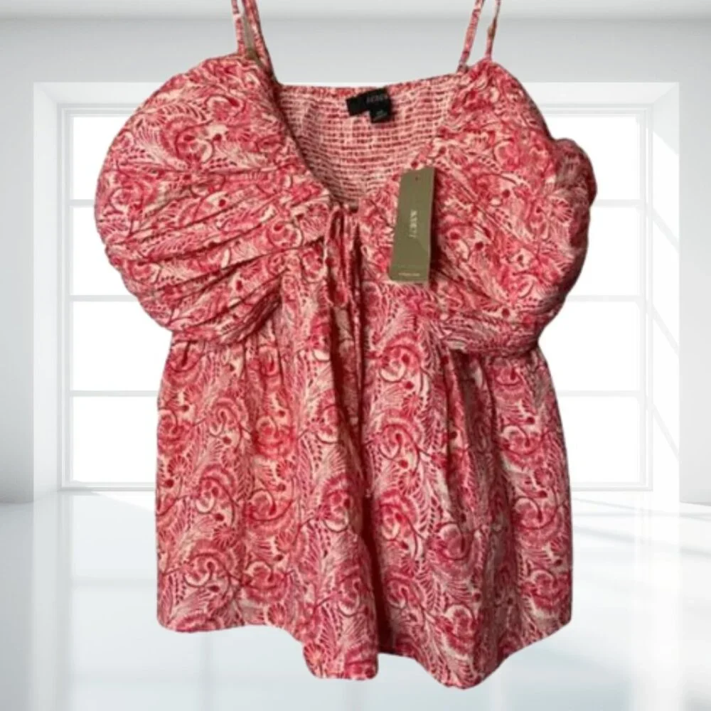 NWT J. Crew Floral Paisley Smocked Babydoll Cami Top Size 12